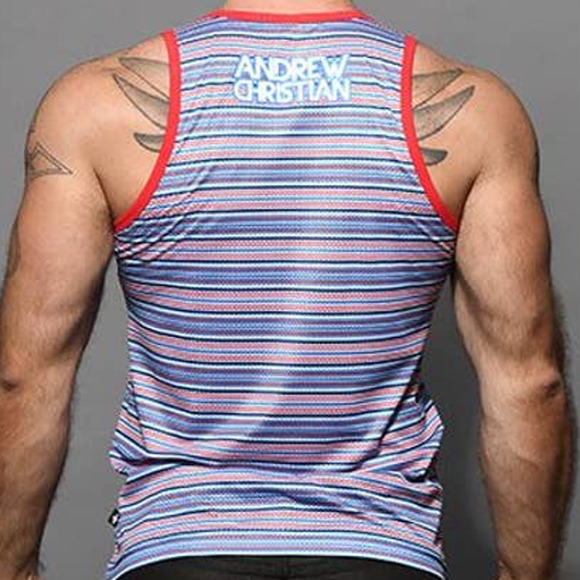 Andrew Christian Nautical Stripe Mesh Tank Top Size Large - Picture 8 of 8